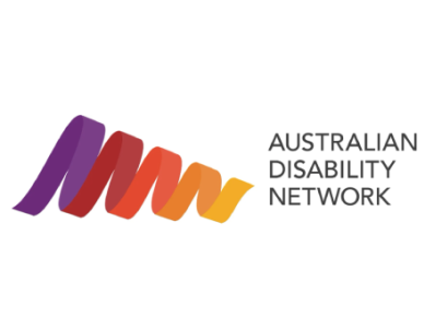 Logo for Australian Disability Network showing a coloured ribbon